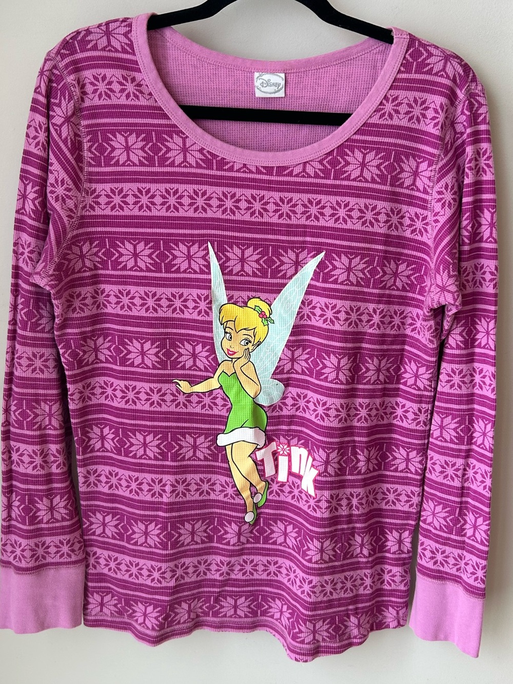 Disney Pink and Purple Tinker Bell Long-Sleeve Pajama Top XL 100% Cotton